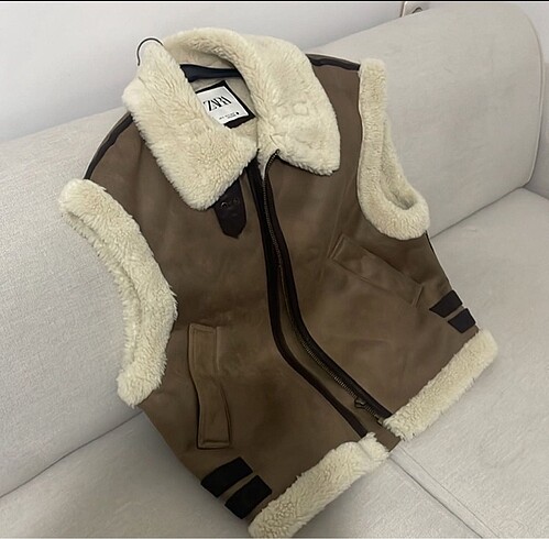 42 Beden kahverengi Renk Zara biker yelek mont