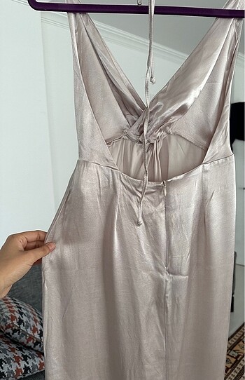 BSL FASHION Saten elbise taş renk