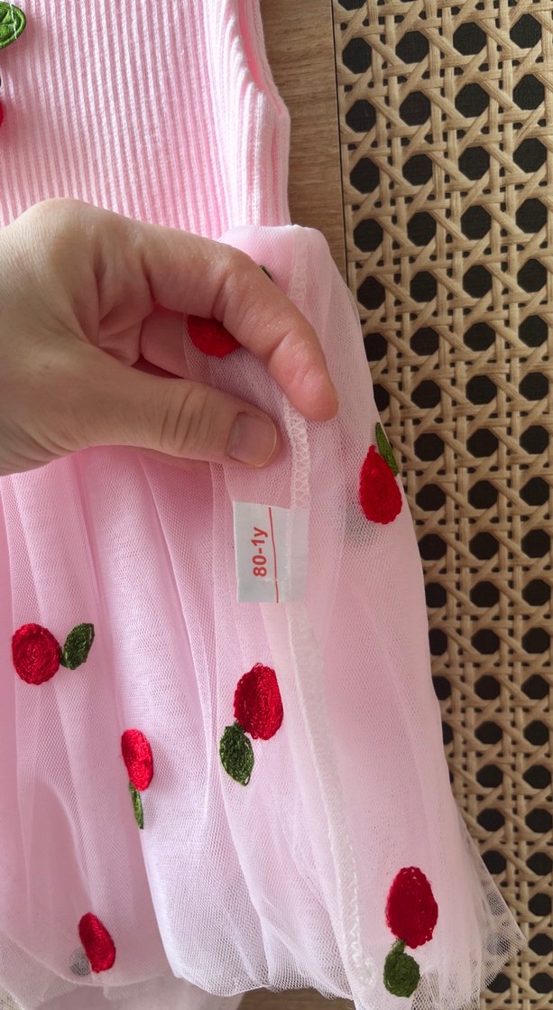 Kız Çocuk Pembe Nakışlı Fırfırlı Elbise - Görsel 3