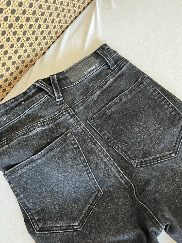 Gri Bağlama Desenli Dar Kesim Denim Kadın Pantolon - Görsel 4