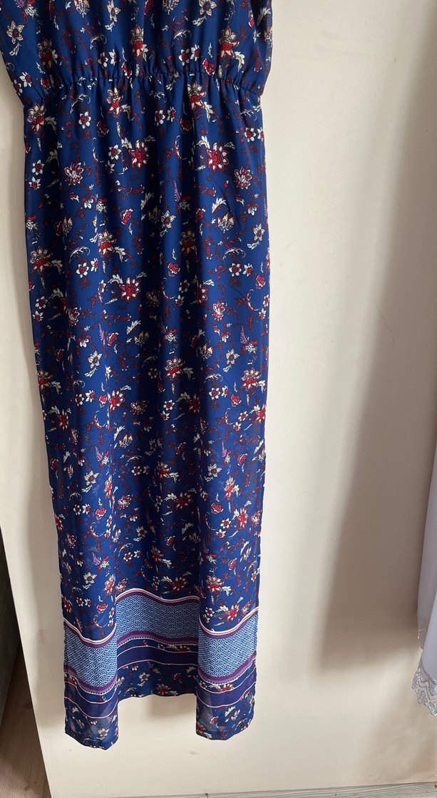 Bohem Koyu Lacivert Uzun Kolsuz Elbise - Görsel 3