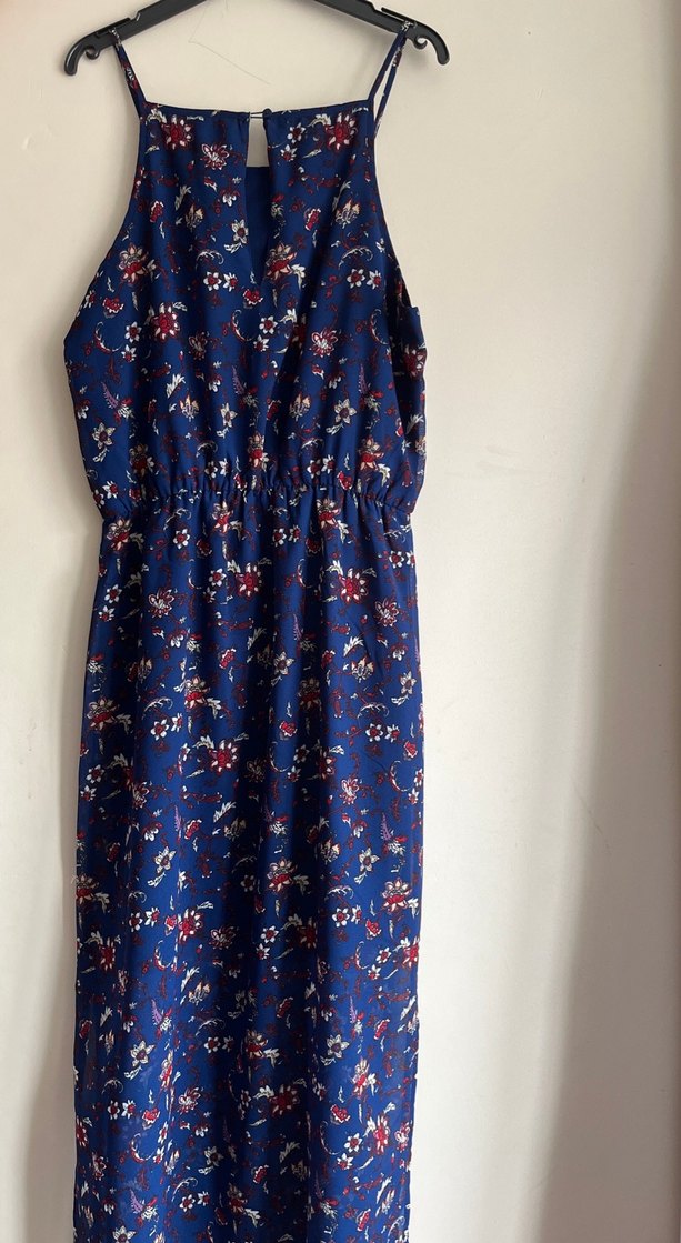 Bohem Koyu Lacivert Uzun Kolsuz Elbise - Görsel 2