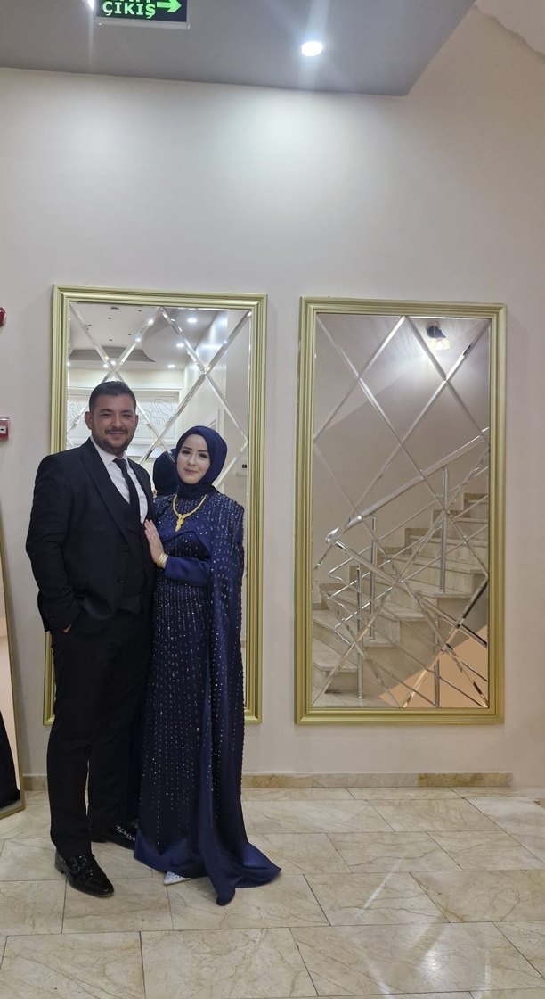 Lacivert Drapeli Uzun Tesettür Abiye Elbise - Görsel 3