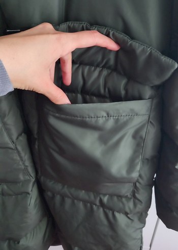 Haki  Uzun Kadın Kışlık Mont - Görsel 3