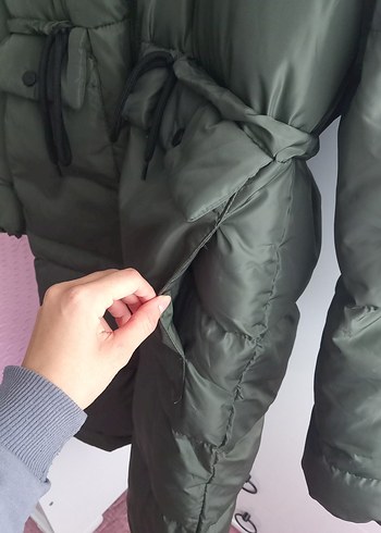 Haki  Uzun Kadın Kışlık Mont - Görsel 4