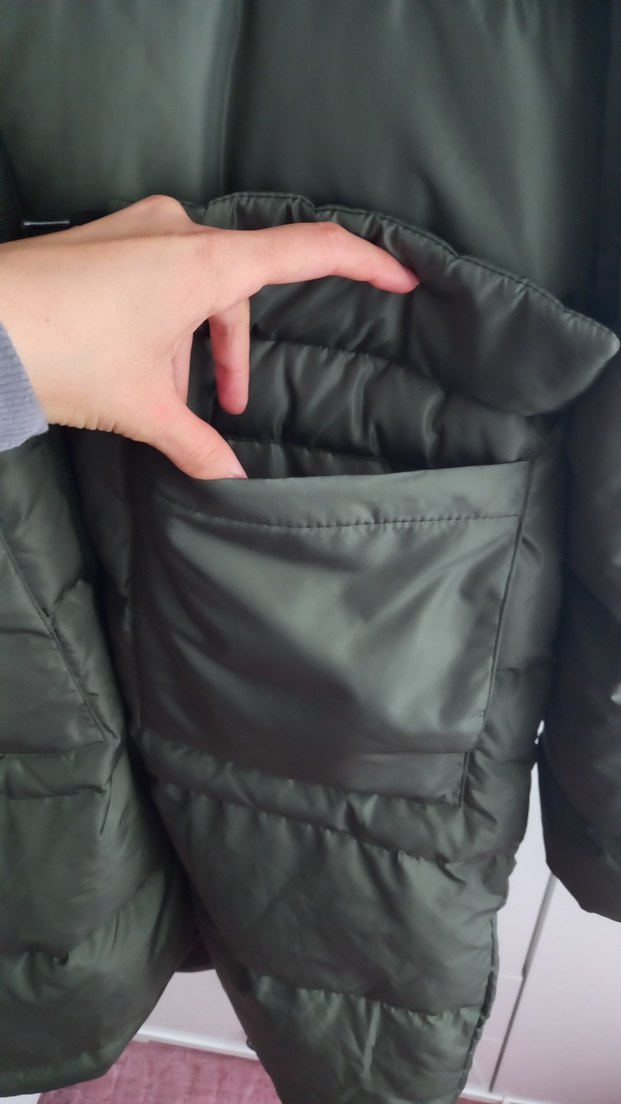 Haki  Uzun Kadın Kışlık Mont - Görsel 3