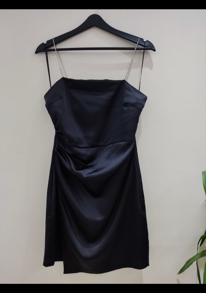 Zara Siyah Mini Drapeli Straplez Elbise - Görsel 3