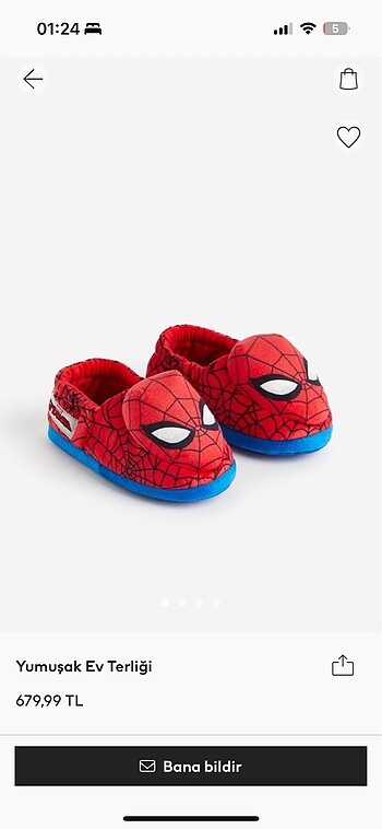 H&M spiderman ev kreş okul panduf terlik