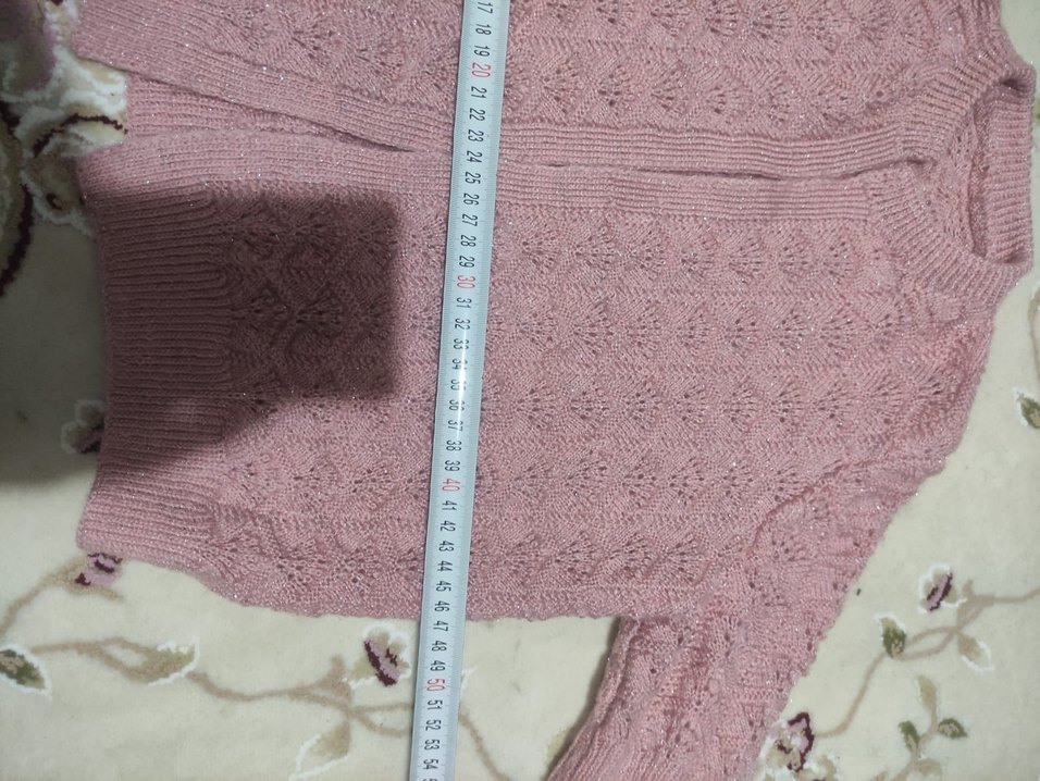 Pembe ip Örgü Kısa Kadın  bel üstü yetim kol yelek - Görsel 2