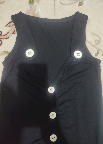 Düğmeli Siyah V Yaka Kadın giyim - Görsel 2