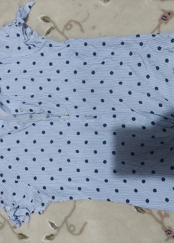 Mavi Puantiyeli 11 12 yaşKısa Kollu çocukGömlek - Görsel 2