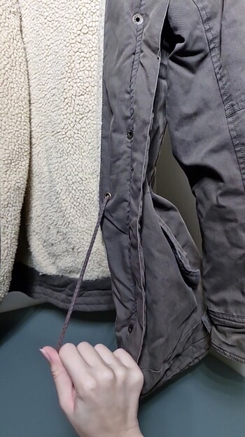 asker yeşili yünlü mont - Görsel 5