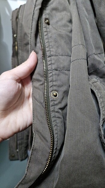 asker yeşili yünlü mont - Görsel 7