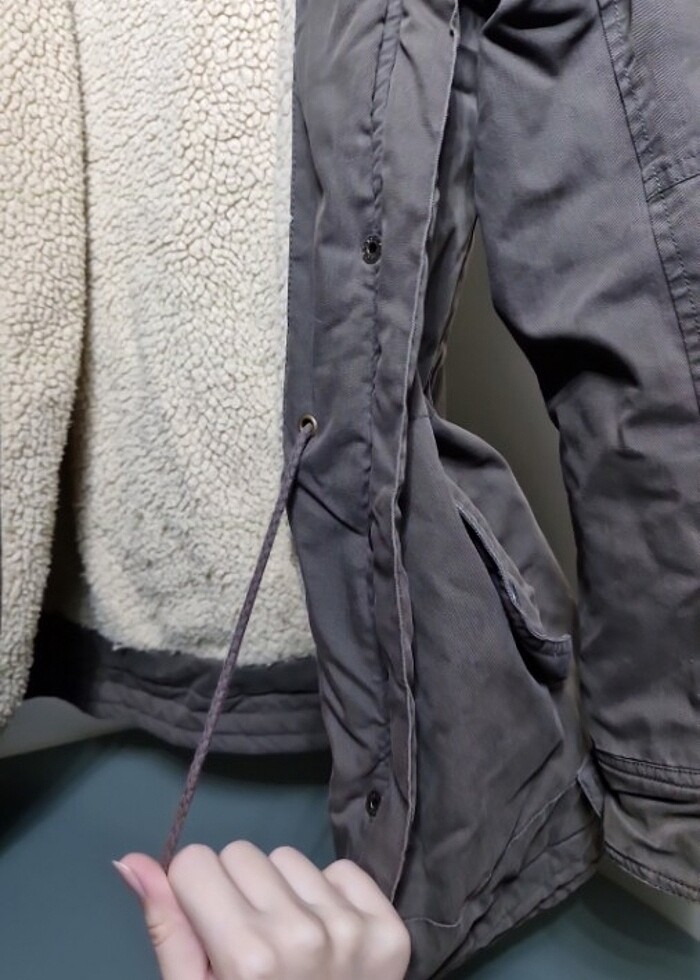 asker yeşili yünlü mont - Görsel 5