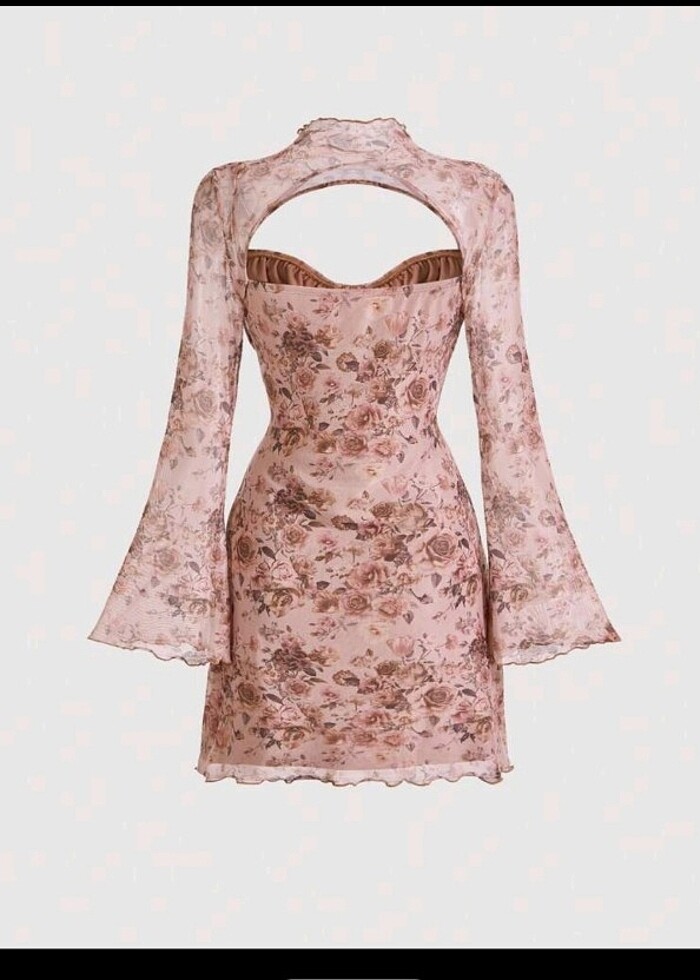 shein elbise çiçek desenli fairycore tüllü babygirl - Görsel 2