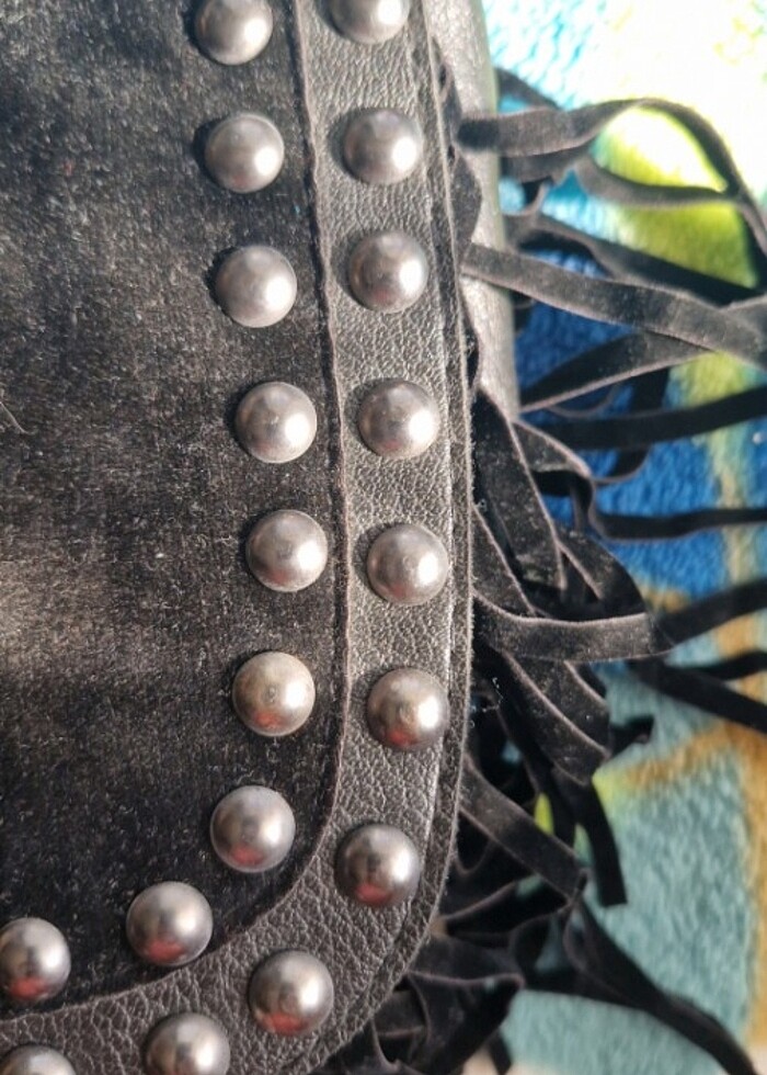 deri kadife detaylı püsküllü kol çantası gotik - Görsel 2