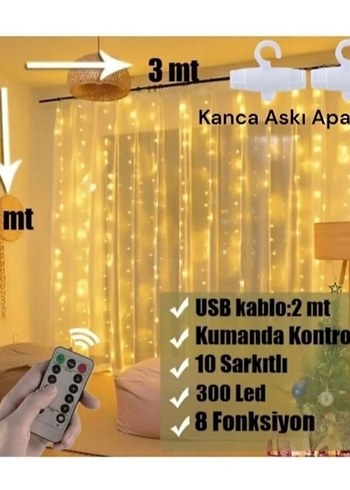 Beden USB ile Sarı Perde Işık Zinciri