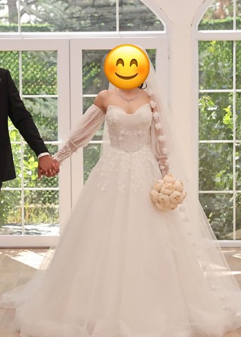 34 Beden beyaz Renk Straplez A Kesim Uzun Gelinlik