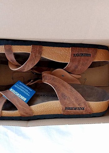 39 Beden kahverengi Renk Birkenstock Kahverengi Süet Tokalı Terlik