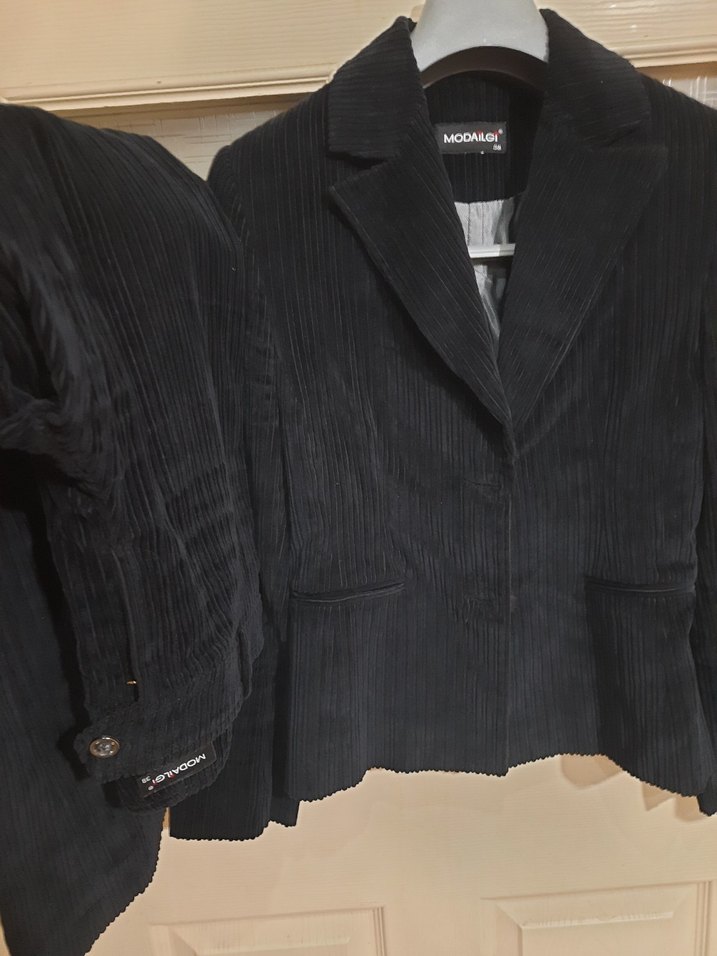 Lacivert kafofe 38 beden  Süet Düğmeli Kadın Blazer - Görsel 5