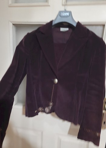 Bordo Süet İşlemeli Kadın Blazer Ceket - Görsel 8