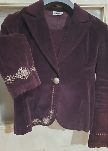 Bordo Süet İşlemeli Kadın Blazer Ceket - Görsel 3