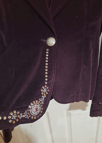 Bordo Süet İşlemeli Kadın Blazer Ceket - Görsel 2