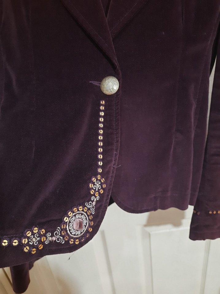 Bordo Süet İşlemeli Kadın Blazer Ceket - Görsel 2