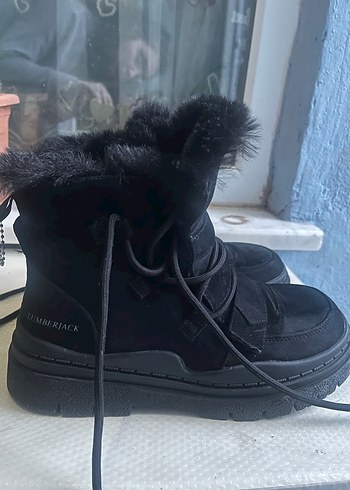 Siyah Kürklü Blok Topuklu Street Style Bot - Görsel 3