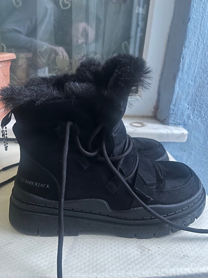 Siyah Kürklü Blok Topuklu Street Style Bot - Görsel 3