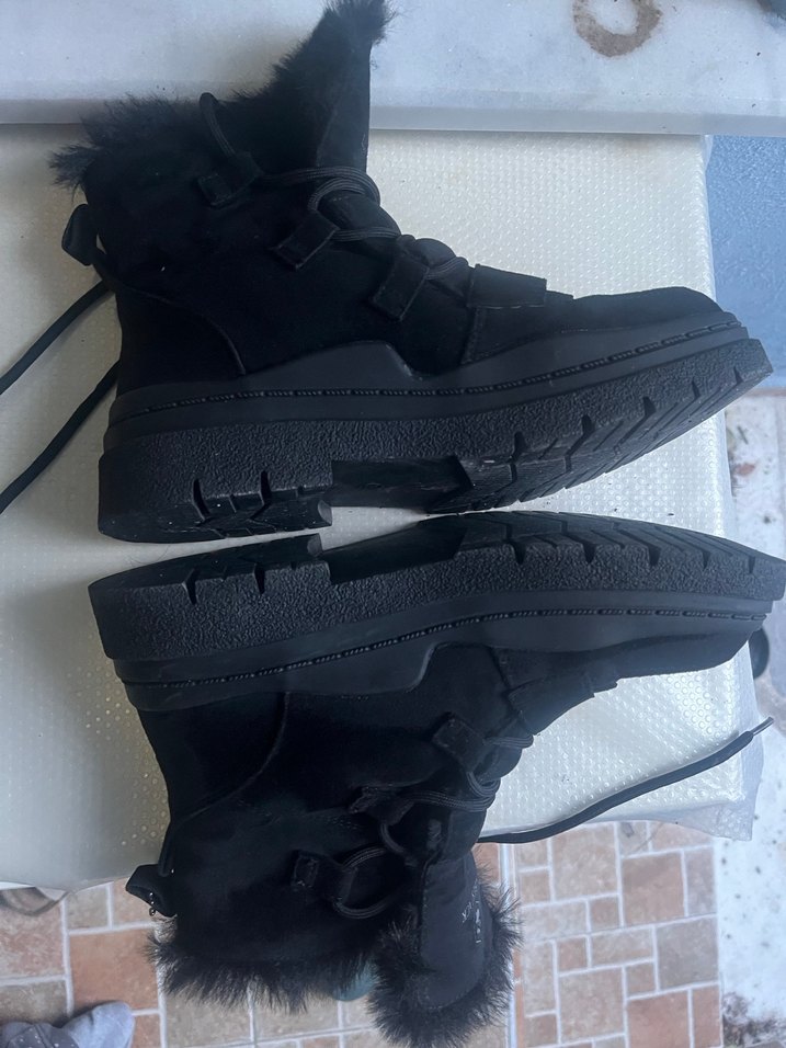 Siyah Kürklü Blok Topuklu Street Style Bot - Görsel 4