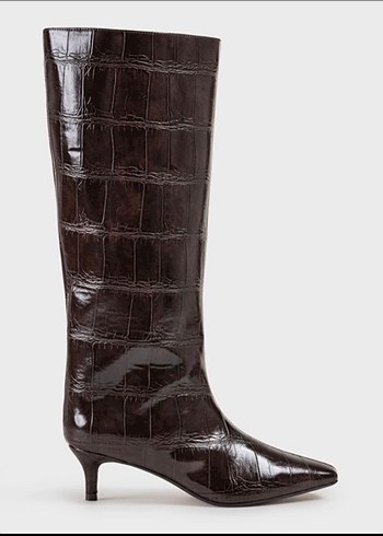 Kahverengi Deri Dizüstü Stiletto Çizme - Görsel 2