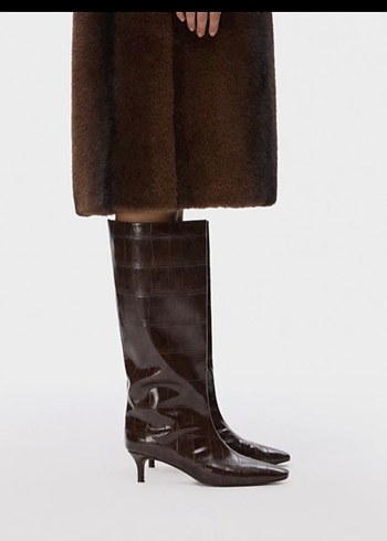 Kahverengi Deri Dizüstü Stiletto Çizme - Görsel 4