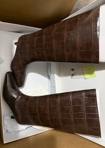 Kahverengi Deri Dizüstü Stiletto Çizme - Görsel 3