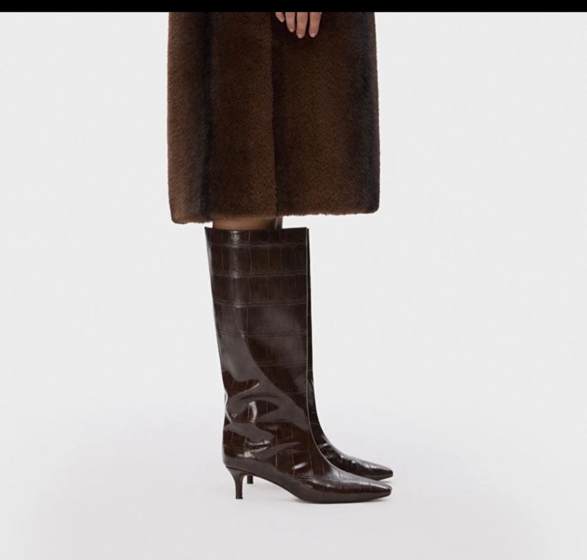 Kahverengi Deri Dizüstü Stiletto Çizme - Görsel 4
