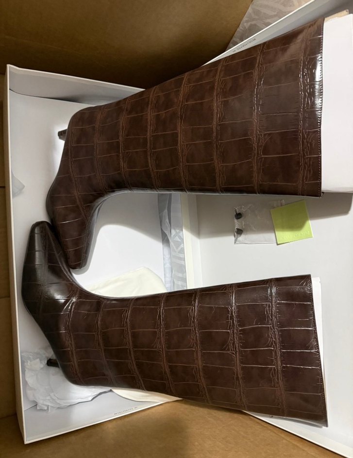 Kahverengi Deri Dizüstü Stiletto Çizme - Görsel 3