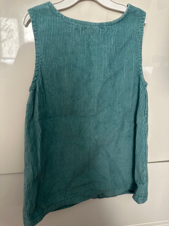 Kız Çocuk Turkuaz Kolsuz Keten Tulum - Görsel 4