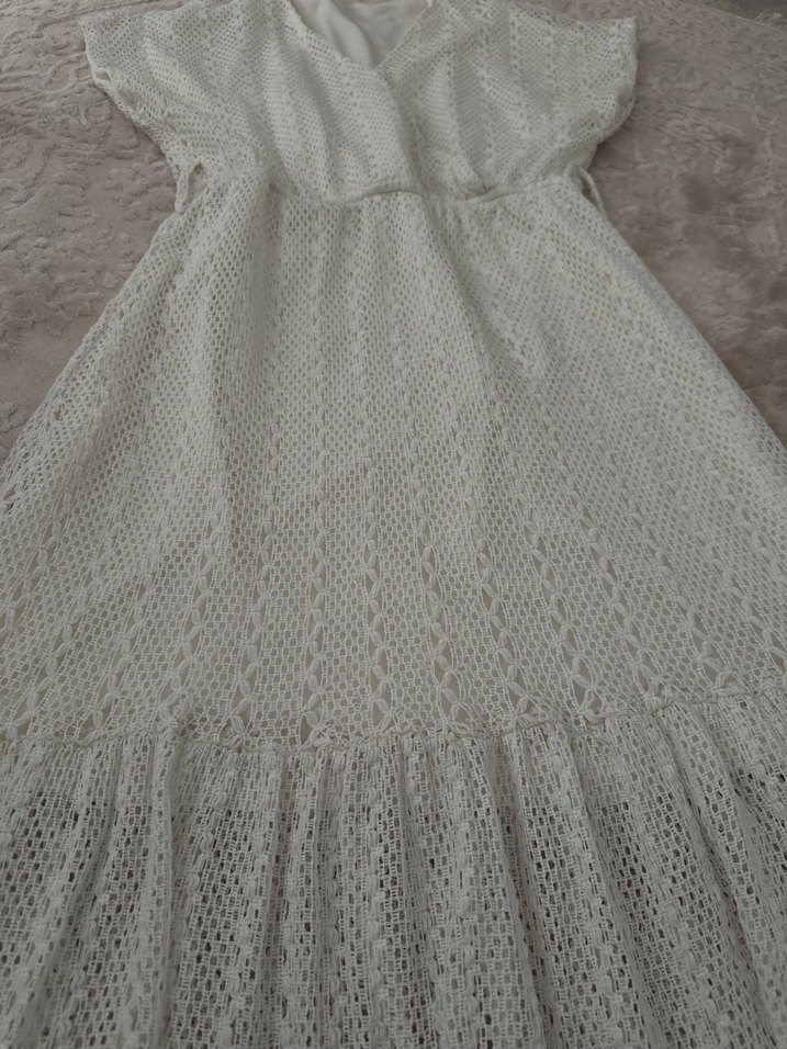 Dantel Detaylı Bohem Uzun Beyaz Elbise - Görsel 2