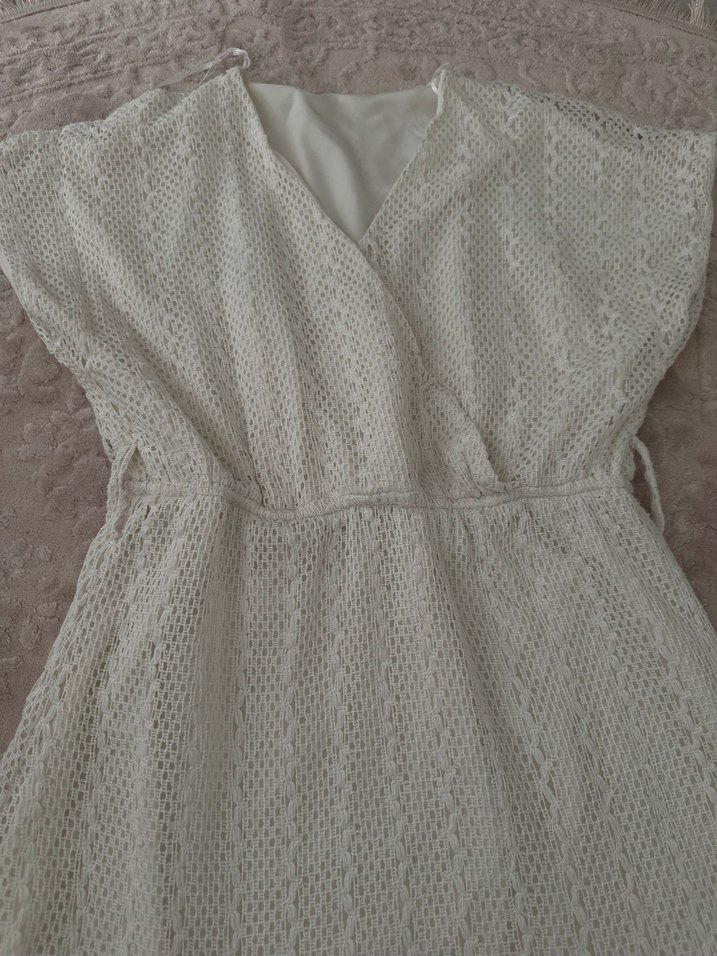 Dantel Detaylı Bohem Uzun Beyaz Elbise - Görsel 3