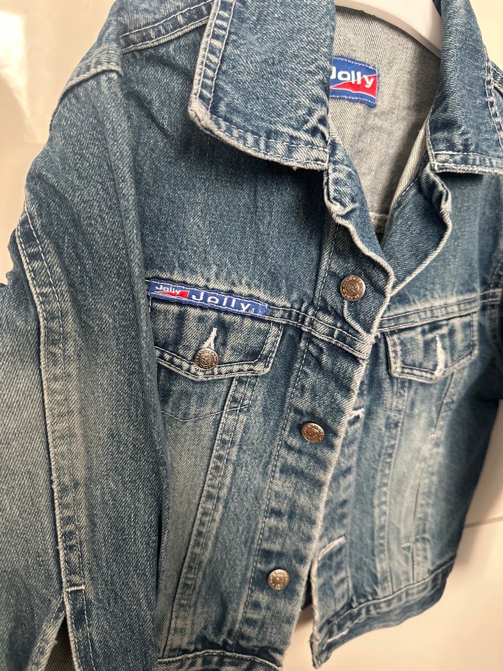 Düğmeli Mavi Kız Kot Ceket - Görsel 3