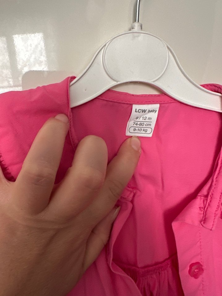 Pembe Keten Kız Elbise, Fırfırlı, Kısa Kollu - Görsel 3