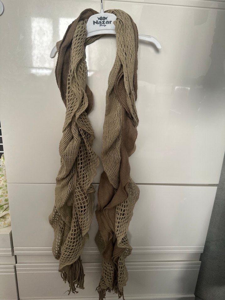 Bej Kadın Keten Bohem Atkı - Görsel 2