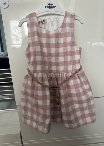 Pembe Ekose Desenli Kız Çocuk Elbise - Görsel 3