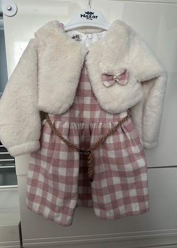 Pembe Ekose Desenli Kız Çocuk Elbise - Görsel 2