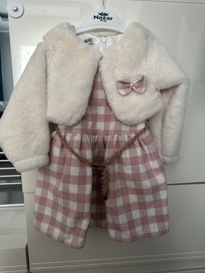 Pembe Ekose Desenli Kız Çocuk Elbise - Görsel 2