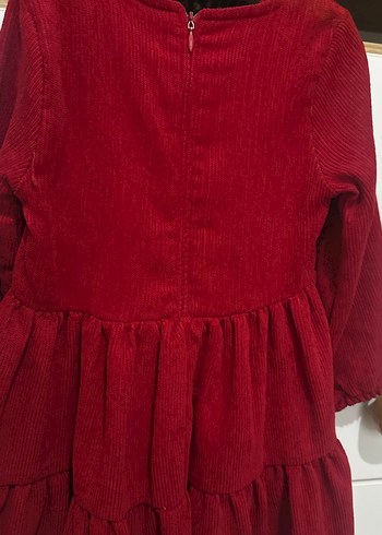 Bordo Nakışlı Fırfırlı  kadife Kız Elbisesi - Görsel 4