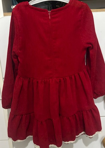 Bordo Nakışlı Fırfırlı  kadife Kız Elbisesi - Görsel 3