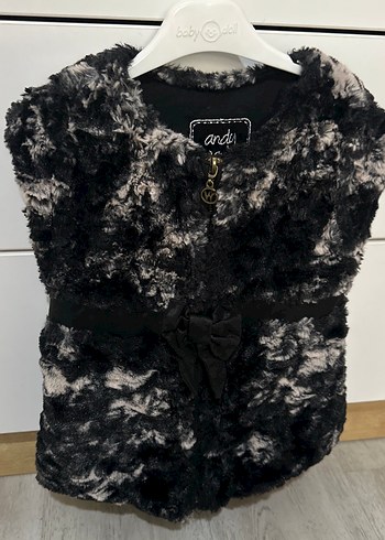 Siyah Kürklü Bağlamalı Kız çocuk Yelek - Görsel 3