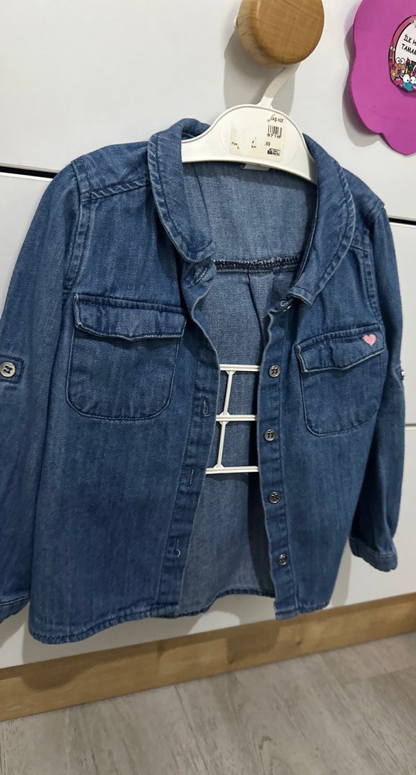 Düğmeli Kız çocuk Kot Ceket - Görsel 3