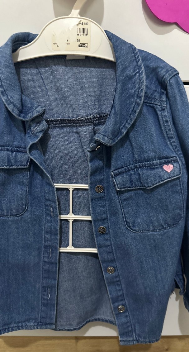 Düğmeli Kız çocuk Kot Ceket - Görsel 2